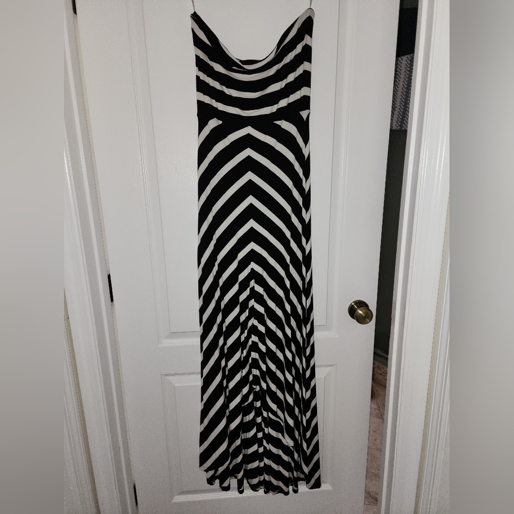WHBM strapless black and white maxi dress, size S